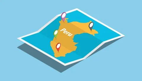 Explore peru maps with isometric style and pin location tag on top Stock-Illustration