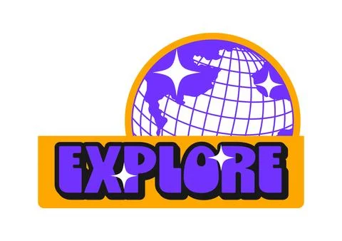Explore planet globe Y2K funky sticker or symbol 스톡 일러스트