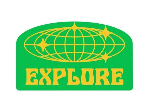 Explore planet globe Y2K funky sticker or symbol Stockillustratie