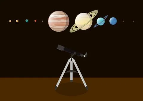 Explore planet with various kind of planet and telescope Stock-Illustration