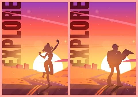 Explore posters with people in desert Stock Illustration
