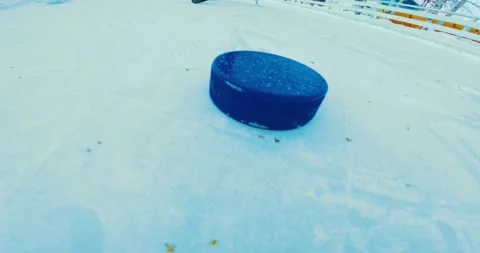 Explore precise maneuvers in dynamic POV. 60FPS stick and blue puck hockey Stock Footage 260681302
