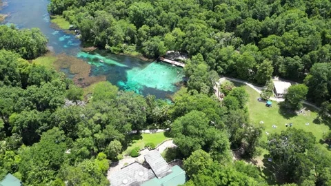 Explore the Rainbow River from above with this beautiful drone shot Stock Footage 279107713