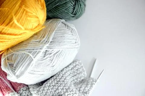 Explore a range of Colorful Yarn and Knitting Supplies for your Crafting Pr.. Stock Photos