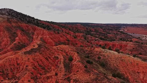 Explore the red hills and valleys of Spain's unique landscape Stock Footage 333114116