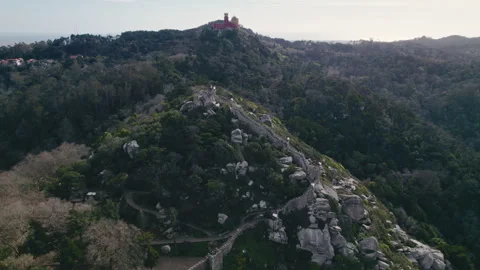 Explore the rocky walls of castle of the moors in sintra Stock Footage 321514754