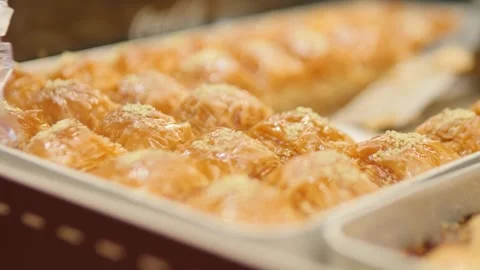 Explore the Scrumptious and Delicious Baklava Collection Artistically Presented Stock Footage 310537007