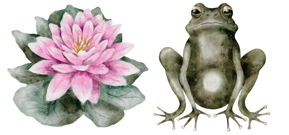 Explore a seamless design of frogs and lily pads in a tranquil marshland se.. Stock Illustration