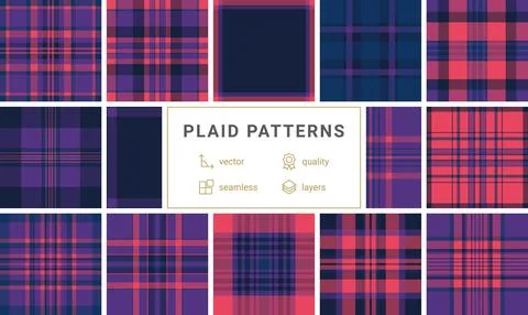 Explore this seamless tartan plaid pattern featuring bold purple and pink ton Stock Illustration