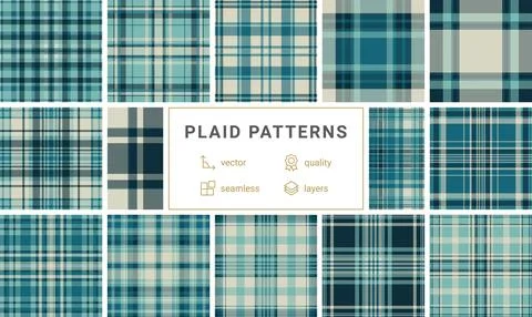 Explore this seamless teal and navy plaid pattern with a classic twill text.. Stock Illustration