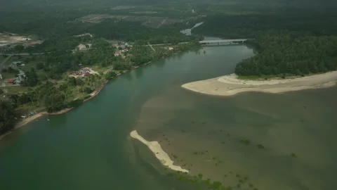 Explore the serene aerial views of Mersing, Malaysia Stock Footage 313436313