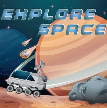 Explore Space logo on planet comet background Stock Illustration