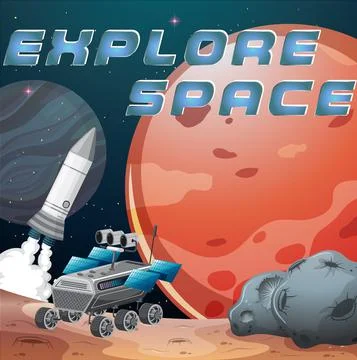 Explore Space logo on planet comet background Stock Illustration