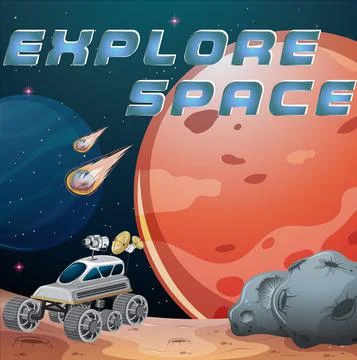 Explore Space logo on planet comet background Stock Illustration