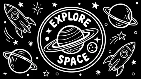Explore Space Theme with Rockets Planets and Stars Cosmic Animation Vidéo 333077636