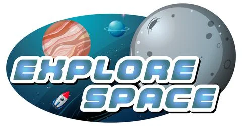 Explore Space word logo design with planet Illustrazione stock