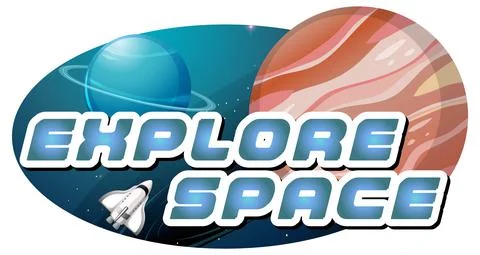 Explore Space word logo design with planet Illustrazione stock