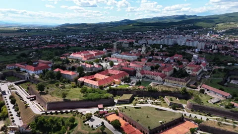 Explore the Stunning Aerial panorama of Alba Iulia Fortress in Transylvania Stock Footage 323076707