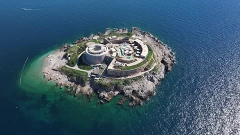 Explore the stunning aerial view of Mamula Island showcasing historic Stock Footage 287785970
