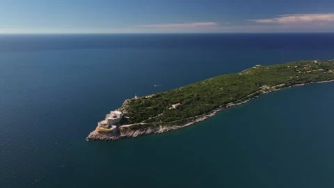 Explore the stunning aerial view of Prevlaka Peninsula showcasing its natural Stock Footage 287789313