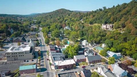 Explore Stunning Aerial Views of Summer in Berkeley Springs West Virginia Stock Footage 317041328