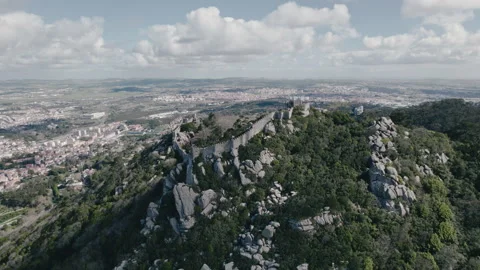 Explore the stunning castle of the moors walls amidst sintra's rocky landscap Stock Footage 321506564