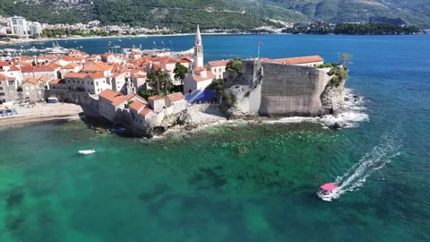Explore the stunning coastal town of Budva, Montenegro with its historic Stock Footage 287759996