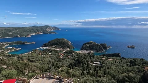 Explore the stunning coastal views of Corfu from a picturesque vantage point Video stock 285596407