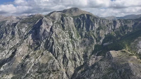 Explore the stunning mountain landscapes above Kotor showcasing dramatic cliffs Stock Footage 287756534