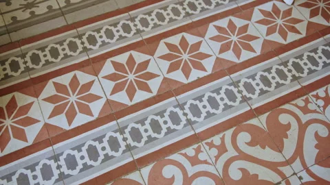 Explore stunning retro ceramic floor tiles in unique patterns and colors Stock Footage 321537224