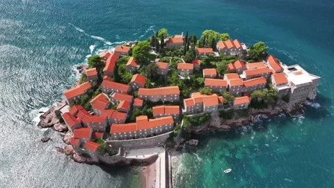 Explore the stunning St. Stefan Island in Montenegro with its picturesque Stock Footage 287797268