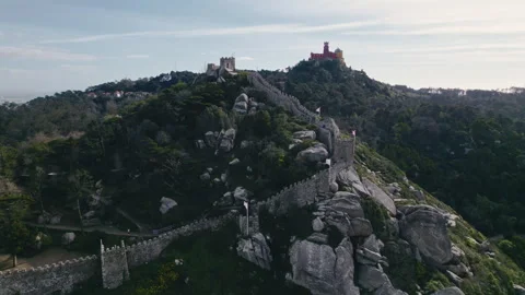 Explore the stunning views of Castle of the Moors in rocky Sintra Stock Footage 321513897