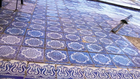 Explore stunning vintage ceramic floor tiles in charming space Stock Footage 321517864
