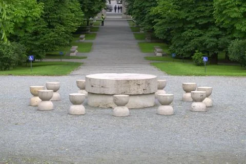 Explore the Table of Silence: Crafted from Limestone This Sculptural Ensemble Stock Photos