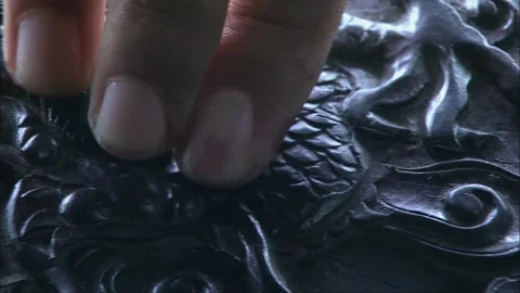 Explore the texture details carved on the treasure chest Stock Footage 261639793