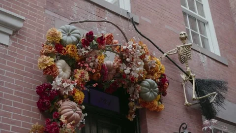 Explore these Festive Halloween Decorations featuring Skeletons and beautiful Stock Footage 314250900
