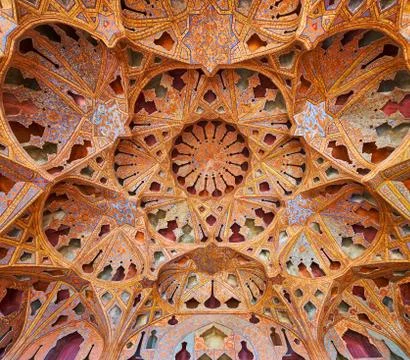 Explore Tong Borie plasterwork technique, Ali Qapu palace, Isfah 写真素材