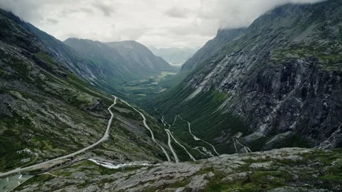 Explore Trollstigen in Norway From a Drone View Above Isterdalen Valley Stock Footage 330041056