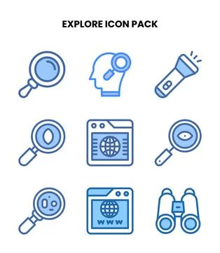 Explore Two Colour Vector Icons Pack Stockillustratie