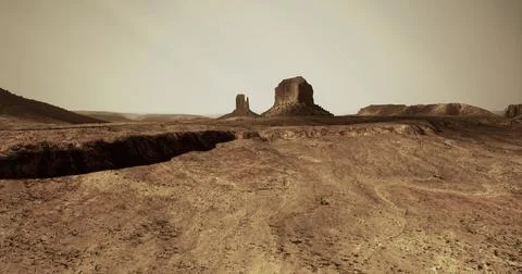 Explore the vast desert landscape with stunning rock formations under the sun Stock Illustration