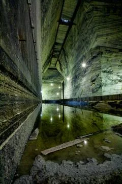 Explore the vast interior of Prahova County's salt mine a captivating Stock Photos