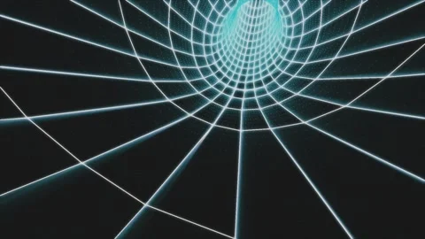 Explore a vibrant abstract animation featuring a luminous tunnel with grid Video stock 316710681
