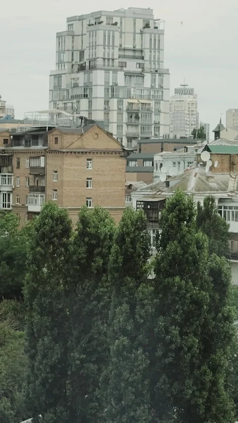 Explore a vibrant cityscape showcasing urban life and nature. Buildings and lush Stock Footage 306295262