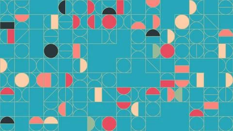 Explore this vibrant geometric pattern featuring circles and rectangles in .. Stockillustratie