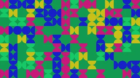 Explore this vibrant geometric pattern featuring multicolor shapes on a gre.. Stock Illustration