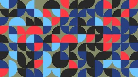 Explore a vibrant geometric pattern featuring colorful circles and curves. .. Stock Illustration