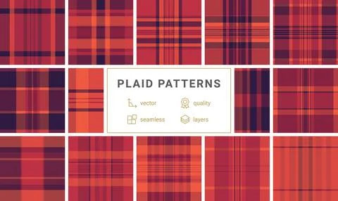 Explore a vibrant red, orange, and purple plaid pattern featuring a classic t Stock Illustration