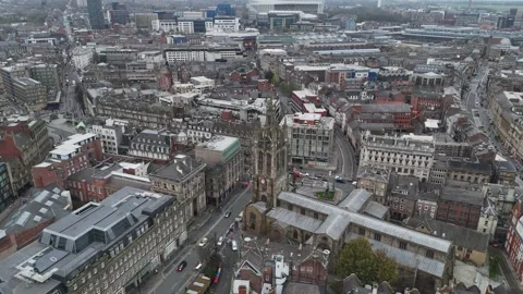 Explore the vibrant skyline and historic architecture of Newcastle upon Tyne Stock Footage 296010517