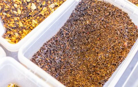 Explore the vibrant world of masala tea at a bustling market. Spices blend .. Stock Photos