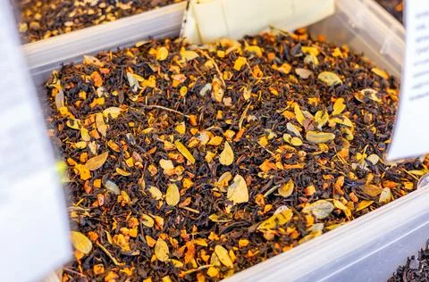 Explore the vibrant world of masala tea at a bustling market. Spices blend .. Stock Photos